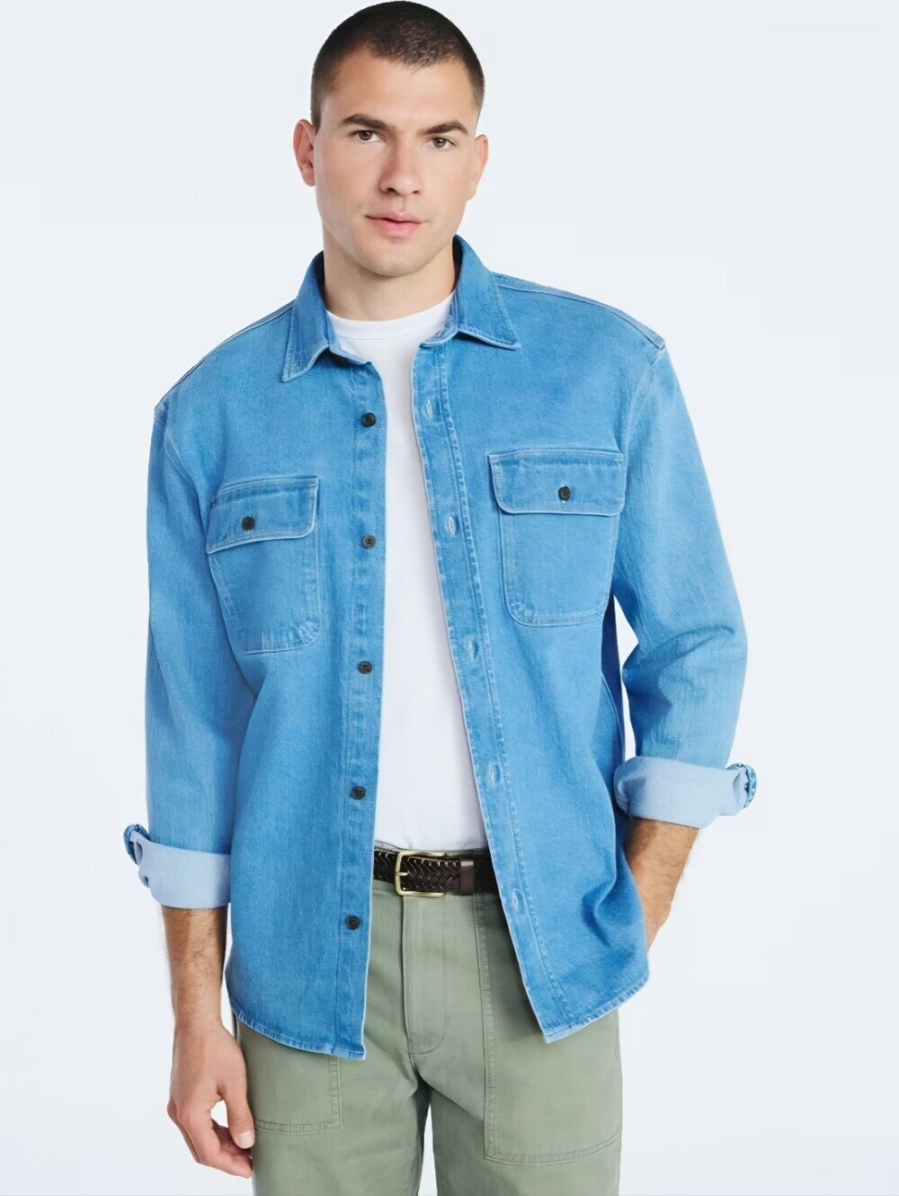 Free Assembly Men's Size XL Denim Blue Button Front Shirt Cotton New w/ Tags